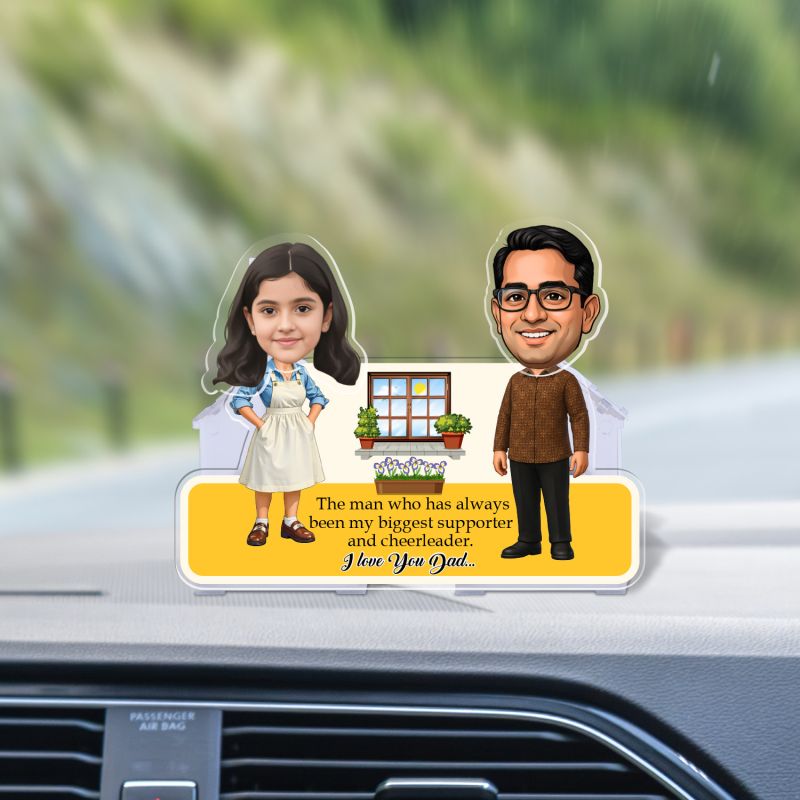 Personalized Father & Daughter Bobblehead Caricature Custom Face Cutout I Love You Dad Theme  Battery Powered Moving Head  Birthday from Daughter